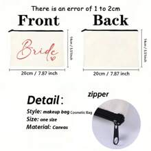 Bride Makeup Bag Wedding Cosmetic Pouch Bachelorette Party Bridesmaid Canvas Pouch Aesthetic Bride Zippered Make Up Bag Bridesmaid Proposal Gift