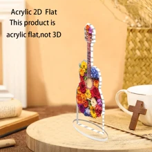 Guitare plate 2D décorée de fleurs colorées, décoration de bureau sans pile nécessaire, livrée avec un socle, convient comme cadeau pour la fête des mères, la rentrée, la remise des diplômes, l'anniversaire