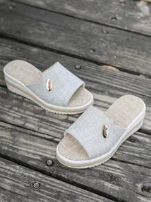 Girls' Casual Solid Color Open Toe Sandals, Thick Sole Rope Platform Wedge Slippers, Suitable For Summer Indoor And Outdoor Wear (Run Small)