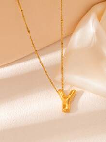 1 pièce Collier pendentif à lettre initiale de ballon à bulles en acier inoxydable plaqué or épais pour femmes et hommes, bijoux de mode personnalisés