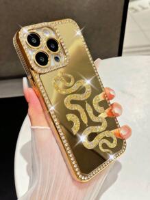 1 个水钻金色镜面双蛇纹设计手机壳，兼容 iPhone 7/8/SE2、iPhone7p/8p、iPhone X/XS/XR、iPhoneXS Max、iPhone11/11 Pro/11 Pro Max、iPhone12/12 Pro/12 Pro Max、iPhone13/13 Pro/13 Pro Max、iPhone14/14 Pro/14 Plus/14 Pro Max、iPhone15/15 Pro/15 Plus/15 Pro Max - 金色 - 查看 32