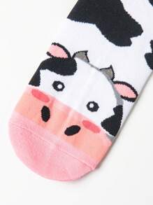 1 双男士创意趣味可爱奶牛图案袜子，舒适透气中筒袜，女士长袜和有趣的礼品袜 - 彩色 - 查看 5