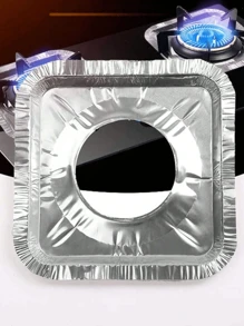 50pcs/10pcs Disposable Aluminum Foil Gas Stove Oil Splash Guard, Square Resistant High Temperature Gas Stove Waterproof, Oil-Proof Cover Cleaning Pad For Kitchen Stove