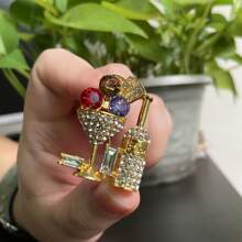 Creative High-End Cocktail Glass Brooch, Fashion Multicolor Rhinestone Jewelry Accessory For Women