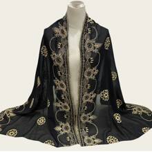 1 Pc Women's Lightweight Breathable Embroidered Scarf, Fashionable Elegant Versatile Headscarf/Shawl With Fine Embroidery Details, Suitable For Outings, Festivals, Vacations, Keeping Warm, Sun Protection, Decoration