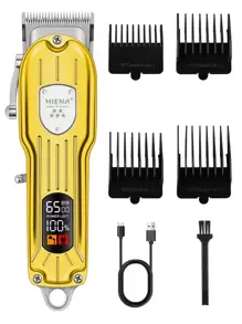 Juego de corte de pelo esencial de Navidad de 3 piezas para hombres, que incluye cortadora de pelo eléctrica, pantalla LED, afeitadora recíproca, cortadora de pelo, set de cuidado personal exquisito, malla de repuesto. El mejor regalo para darle en Navidad (también puede elegir ) - Dorado - Ver 3