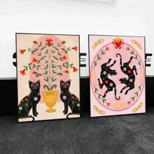 1pc Abstract Black Cat Tiger Heart Vase Moon Posters Coffee House Bar Room Wall Arts Decor Canvas Paintings No Frame