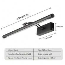 1pc LED Iron Touch Switch Wall Light Battery Powered Rechargeable Type-C 5V 4400mAh Wireless Wall Lamp Modern Black Gold Fixture Inside Remote Control Dimming Sconce For Bedroom Living Room Study Mural Lamp