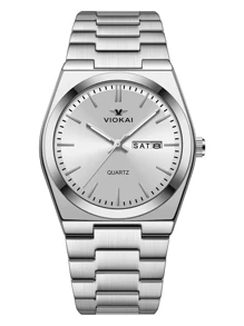 A Stylish, Fashionable, Casual, Business, Minimalist, High-End, Calendar, Stainless Steel Round Men's Watch.