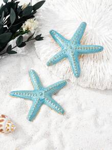 1 对时尚女士金属海星耳环，欧美海滩风格水滴耳环，小众设计耳钉 - 彩色 - 查看 7