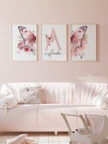 3pcs Customized Name Art Poster, Personalized Name Butterfly Wall Painting, Romantic Floral Print, Beautiful Hanging Painting, Pink Flower Wall Art, Decor For Girl's Room, Birthday Gift, Frameless Gift, Graduation Gift, Multifunctional, High Quality, Colorful, Modern, Customizable, Personalized, Unique, Ideal Gift For Her, Anniversary, Valentine's Day, Mother's Day, Birthday, Father's Day, Graduation, Wedding, Housewarming, Home Decor, Customized Wall Art,Home Decor Living Room - Brown - View 13