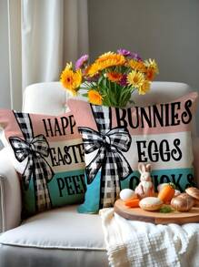 1pc/4pcs Easter Bunny Egg Car Sofa Pillow Case, HD Printed Linen Throw Pillow Cover, Easter Decorations For Car Home Living Room, Bedroom, Sofa, 17.7*17.7 Inch/45x45cm (Without Pillow Insert) Gifts Birthday Graduation