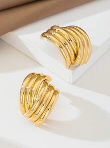1 Pair Metallic Finish Exaggerated Geometric Layered Stud Earrings For Women