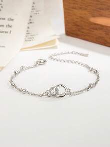 1pc 925 Silver Minimalist Fashion Versatile Anklet, Elegant Jewelry Gift For Women - Double Ring - View 4