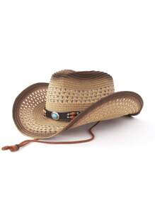 1pc Boho Casual Beaded Jewel Butterfly Hollow Straw Sun Hat, Fashionable Versatile Vacation Leisure Accessory For Men And Women, All Season - Teardrop Hat - View 6