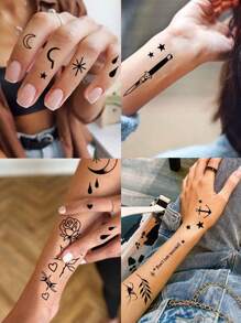 1 pièce de tatouage temporaire mixte pour femmes, autocollant d'art corporel imperméable, avec des motifs réalistes et sexy de fleurs, papillons, étoiles, lune, feuilles, etc.