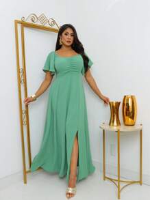 Duna Women's Long Dress With Flower Print - Olive Green - View 6