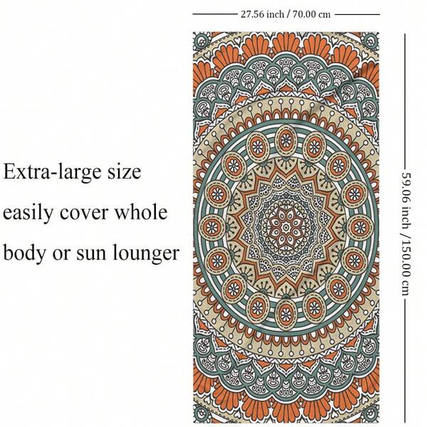 1pc Bohemian Style Mandala Patterned Chiffon Beach Towel Skirt - Lightweight, Semi-Sheer, Versatile Wear As Hoodie Or Sarong, Polyester, Rectangular For Women