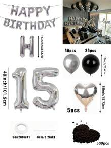580pcs Black & Silver Balloon Garland Birthday Set, 40" Oversized Foil Number Balloons, Black Rose Petals, Suitable For Men & Women 16th, 18th, 20th, 21st, 25th, 30th, 35th, 45th Birthday Party Decorations