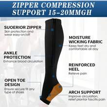 1Pair Of Copper Compression Socks Mid Calf Open Toe Knee Elastic Compression Zipper Socks 20-30mm Level Compression Unisex Suitable For Yoga Pilates Home Sports Fitness - Multicolor - View 3