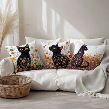 Set de 4 fundas de cojín decorativas con diseño de gato negro y flores de Klimt, hechas de tela de terciopelo suave, impresión unilateral, de 45 * 45 cm, adecuadas para sala de estar, dormitorio, sofá, decoración del hogar, regalo