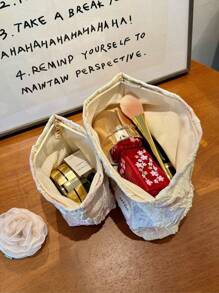 Bolsa de cosméticos de moda Y2K, 1 pieza/Set bolsa de maquillaje de viaje casual con estampado floral rosa y blanco, organizador de cosméticos grande y pequeño, bolsa de aseo para mujer, monedero, portalipos, gafas, teléfono, soporte para pinceles, clutch para primavera/verano