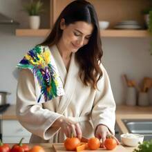 1set/2pcs May 5 Carnival Mask, Feather Pattern Printing Kitchen Towel, Dishwashing Towel, Bathroom Towel Suitable For Restaurants, Kitchens, Bathrooms, May 5 Carnival Party Indoor Decoration, Gifts To Friends, Suitable For Carnival Gifts - B - View 9