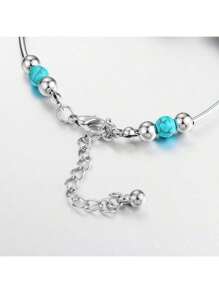 1pc Handmade Natural Turquoise Bracelet, Versatile Accessories Suitable For Girls, Party, Date, Everyday Wear