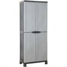 VidaXL Grey Plastic Storage Cabinet With 4 Adjustable Shelves And 2 Doors Compact Design Home Office Garage Organiser - Grey1 - View 1