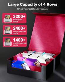 MTG Card  Storage Box,Holds 2400+ Single Sleeved Cards, Includes 4 Card Stoppers And 24 Card Dividers,Suitable For TCG Trading Cards, Magic Cards, Sports Cards - Đen Đỏ - Xem 3