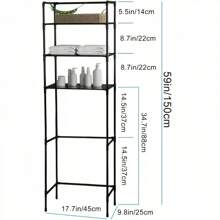 Easy Install Over The Toilet Storage Shelf - Multi Tier Metal Tube Bathroom Organizer, No Drilling Required - màu đen - Xem 3