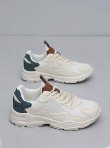 Women's Stylish Mesh Sneakers - Lace Up Platform Chunky Sneakers With Breathable Thick Soles For Comfort! - Beige - View 4