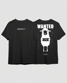 Wanted Streetwear Religious T-Shirt Parable Luke 15:3-7 Psalm Bible Sheep - 黑色 - 查看 3