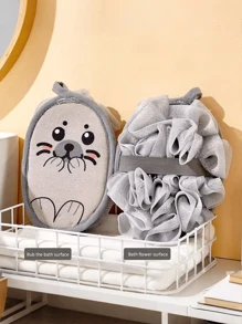 2-In-1 Double-Sided Baby Bath Towel, Cartoon Baby Shower Accessories, Thick Hanging Design, Soft & Non-Shedding Bath Sponge