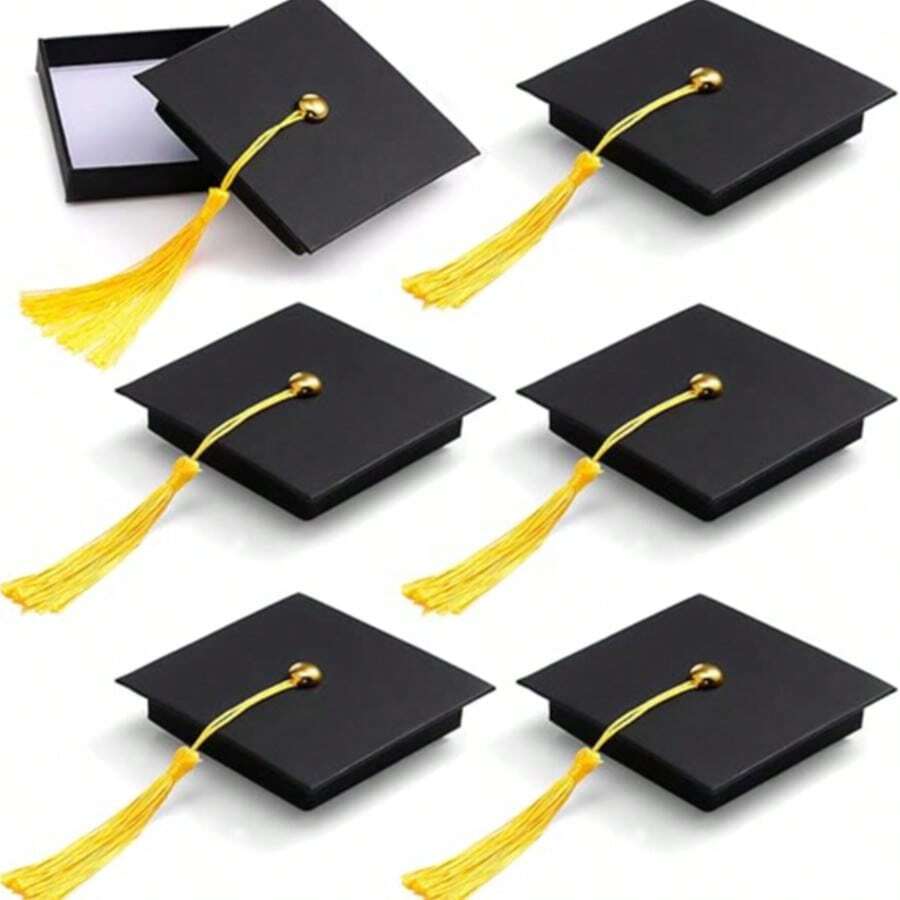 3/6pcs Graduation Gift Box - Black And Gold Tassel Hat Gift Box