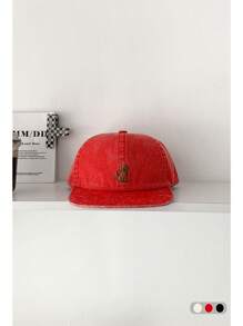 1pc Soft Crown Cartoon Embroidery Flat-Brim Baseball Cap, Cute Versatile Casual Hip-Hop Hat, Suitable For Spring And Summer, Wide Brim To Make Face Look Smaller, Sun Protection