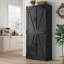71in Farmhouse Tall Storage Cabinet With 5 Layers Adjustable Shelves,Kitchen Pantry Storage Cabinet With 4 Barn Doors,Storage Cabinet For Kitchen, Dining Room, Bathroom, Living Room - 黑色 - 查看 1