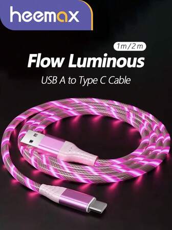 USB A To USB C Charging Cable Light Up Fast Charger Charging Cable LED Flowing Light Up Charger Cable, USB A To Type C Cord, 6A Max 3A LED Light Up Fast Charger Charging Cord Type C Cable Compatible With Samsung Galaxy S24 S23 S10 G8 And More(Pink) Fast Charging MFi Certified