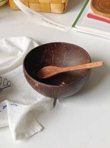 天然椰子碗配椰木勺，家用酸奶碗，沙拉碗，甜点碗，餐厅装饰碗，水果碗 - 彩色 - 查看 5