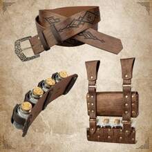 Medieval Alchemy Waist Belt Bag Combination With Multiple Potion Bottles, Viking Rivets Belt Pouch For Cosplay - A - View 9