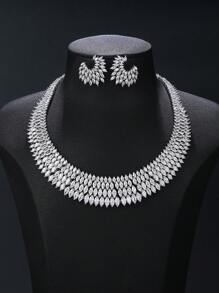 1 Set 3pcs Luxurious Cubic Zirconia Jewelry Set - Necklace And Earrings, Perfect Accessory For Wedding Dress, Evening Gown, Party, Ceremony, Bride
