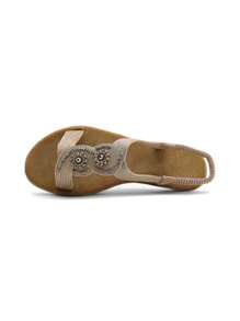 Geflochten Blumen Keil Sandalen, Stilvolle Sandalen Sommer Sandalen für Damen - Champagnerfarben - Übersicht 2