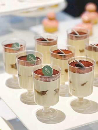 50/25 件 5 盎司 150 毫升甜点杯（购买前请确认规格和尺寸。），塑料容器，适用于浓缩咖啡、提拉米苏布丁、芝士蛋糕、慕斯，可重复使用，适用于生日派对和婚礼派对。，圣诞节