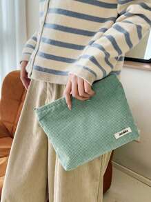 1 pieza Bolsa de maquillaje de pana (sin colgante de pollo), bolsa de aseo de viaje, estuche de lápices, bolsa de almacenamiento, estilo minimalista, textura suave, tela duradera, uso versátil, de vuelta a la escuela, mujeres, estudiantes, maestros, con estilo, práctico, portátil, ligero, funcional, regalo para ella, regalo de graduación, regalo de cumpleaños, para vacaciones en la playa, colección de baño, colección de dormitorio, gran capacidad.