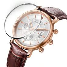 Deesio 1 pieza Reloj de cuarzo casual para hombres con correa de cuero, caja de acero inoxidable 316L, mejor opción de regalo