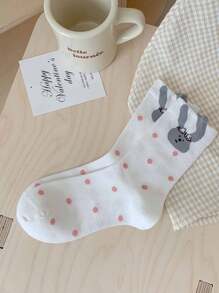 5 Pairs Women's Assorted Color Animal Pattern Mid-Calf Socks, Fashionable Versatile, Soft & Comfortable For Everyday Wear