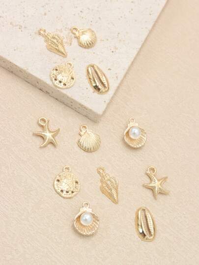 12pcs Zinc Alloy Shell, Starfish, Seashell Ocean Elements DIY Pendant