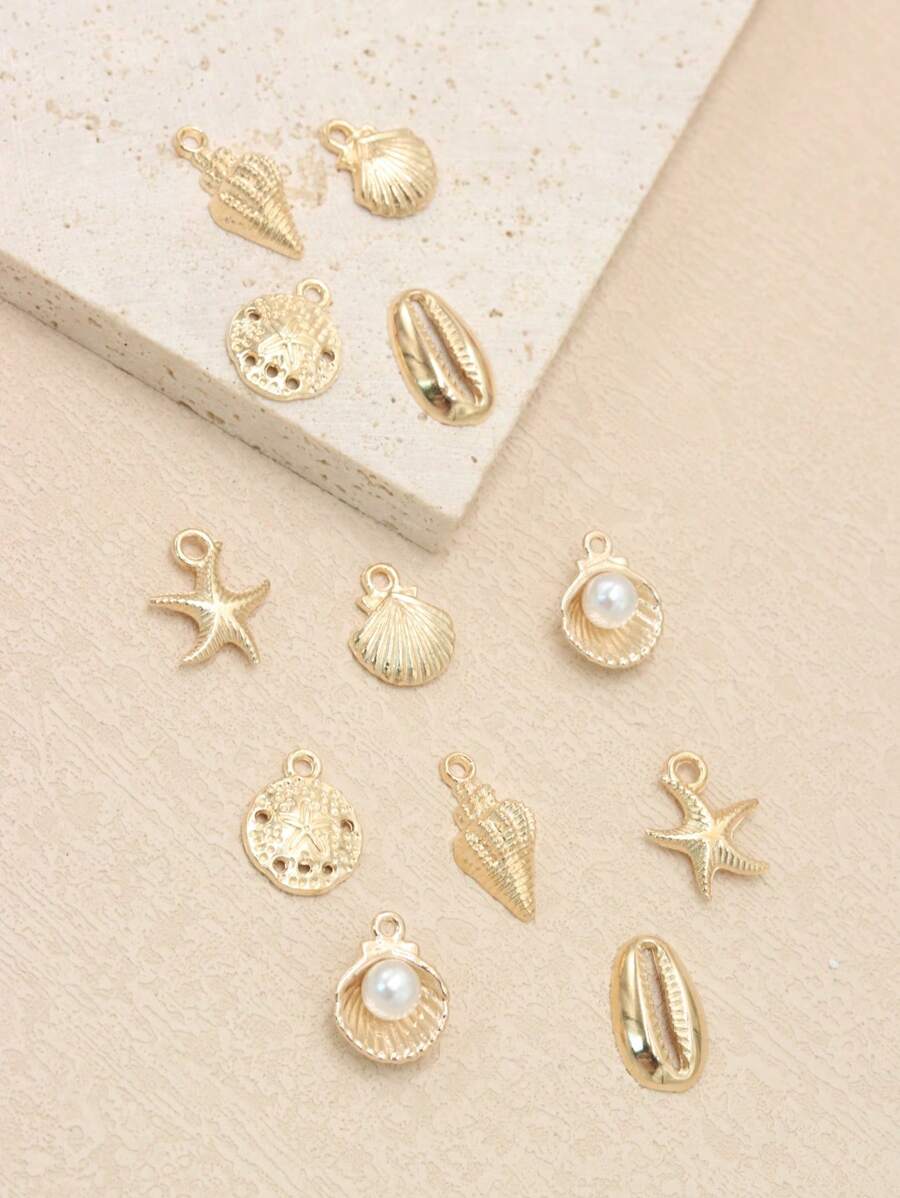 12pcs Zinc Alloy Shell, Starfish, Seashell Ocean Elements DIY Pendant - Yellow Gold - View 1