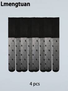 4 Pairs Girls Rabbit Pattern Jacquard Sheer Stockings, Resistant To Snagging, Spring/Summer New - Black - View 7