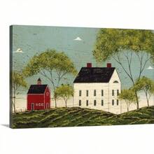 Canvas Art Wrapped In A Deep Blue Sky, Tranquil Landscape Paintings, Red Houses And Green Trees-1 Pc Wooden Framed Canvas Painting -  Thickness 2.25cm/0.9inch,Valentine's Day Decorations At Home,Valentine's Day,New Year,Home Gift Decoration, Room Decoration Aesthetic, Wall Decoration Art, Perfect Gift, Autumn And Winter Wall Decoration, Living Room Decoration, Bedroom Decoration, Kitchen Decoration, Entry Decoration, Bathroom Decoration, Direct Wall Painting, High Quality Wall Painting Poster ,Easter  Easter Decorations For Women